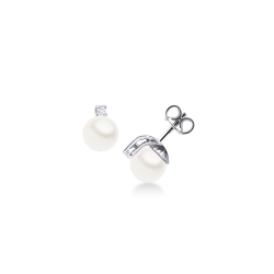 7,50 mm pearl stud earrings with diamonds in white gold 18k 