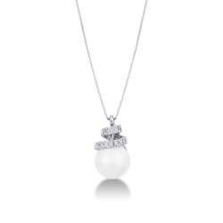 Necklace in 18k white gold with one pearl and diamonds on a spiral pendant 