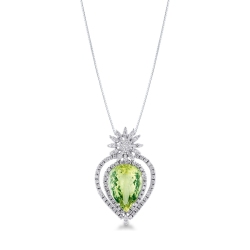 18k white gold fancy pendant with peridot and diamonds