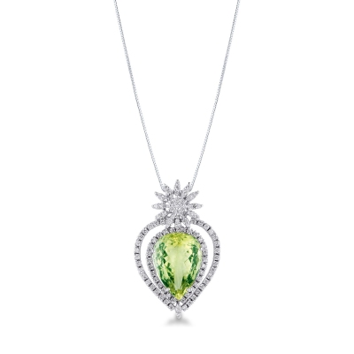 18k white gold fancy pendant with peridot and diamonds