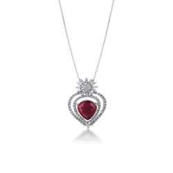 18k white gold elegant pendant with central ruby and diamonds