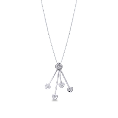 18k white gold necklace with four wires pendant and four diamonds hearts 