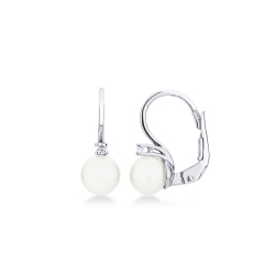 White gold 18k earrings with natural cultivated pearl and diamonds 