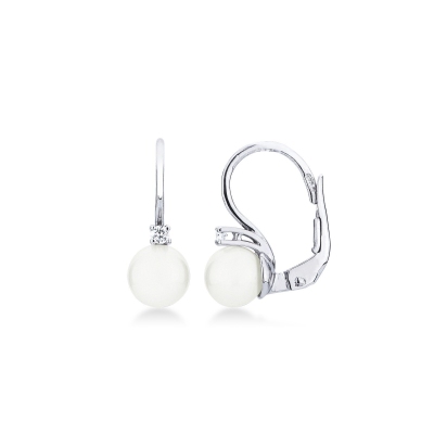 White gold 18k earrings with natural cultivated pearl and diamonds 
