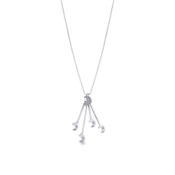 18k white gold necklace with four wires and little diamond moons