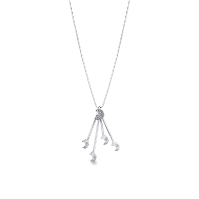 18k white gold necklace with four wires and little diamond moons