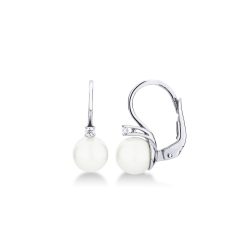 White gold 18k pearl drop earrings with diamonds 