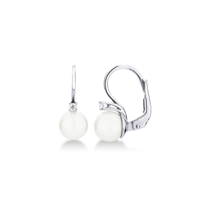 White gold 18k pearl drop earrings with diamonds 