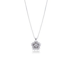 18k white gold necklace with flower pendant with diamonds