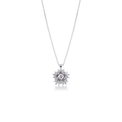 18k white gold necklace with flower pendant with diamonds