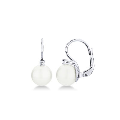 White gold 18k earrings with diamonds and pearls of about 9 mm