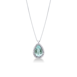 Necklace with pendant, pear cut aquamarine and diamonds