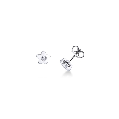18k white gold star earrings with round cut diamond