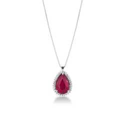 Necklace with pendant, pear cut ruby and diamonds