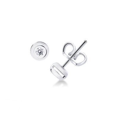 Round diamond stud earrings in white gold 18k, ct 0,08 