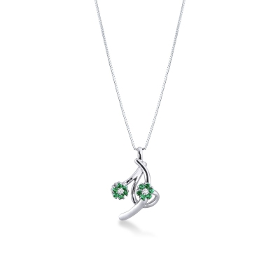 18k white gold pendant with 2 wires, emeralds and diamonds