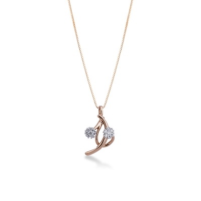 18k rose gold pendant with 2 wires and diamonds