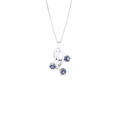 18k white gold fancy pendant with blue sapphires