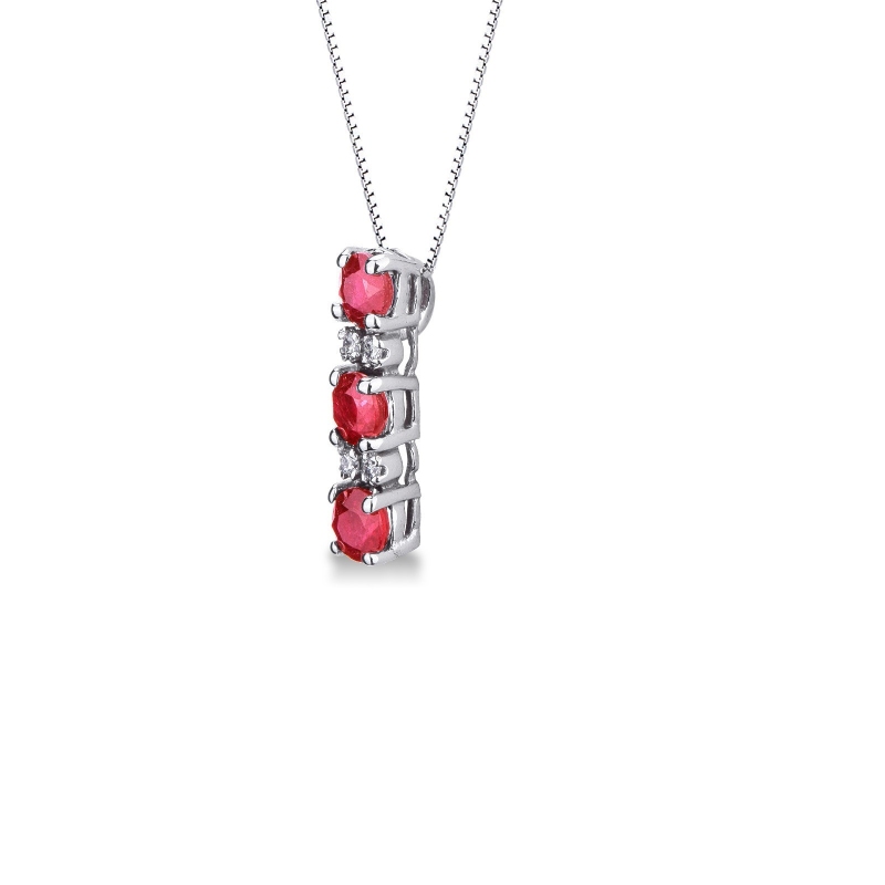 18k white gold necklace with ruby and diamond trilogy necklace