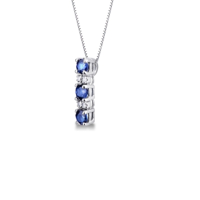 Collana in oro Bianco 18k con ciondolo trilogy in zaffiri blu e diamanti