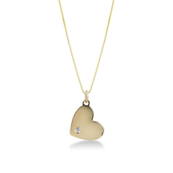 18k yellow gold inclined flat heart pendant with diamond