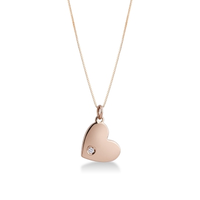 18k rose gold inclined flat heart pendant with diamond