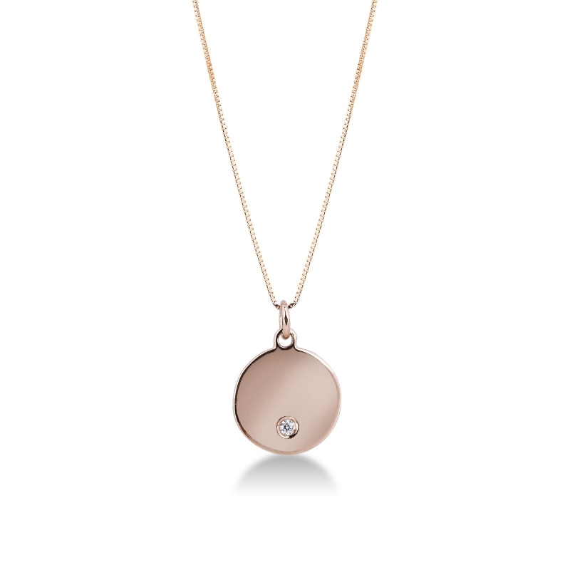 18k rose gold circle slab with diamond