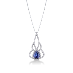 Fancy pendant in 18k white gold with sapphire and diamonds