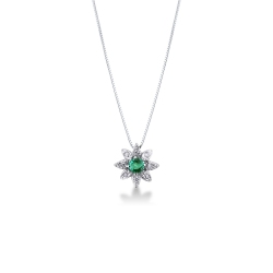Necklace with pendant, central emerald and diamond petals