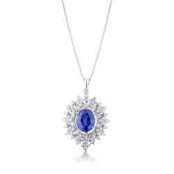 Necklace with pendant, sapphire and diamonds