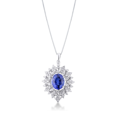 Necklace with pendant, sapphire and diamonds