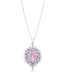 Halo necklace with pink sapphire and diamonds 