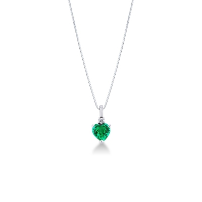 Heart shape emerald and diamond pendant