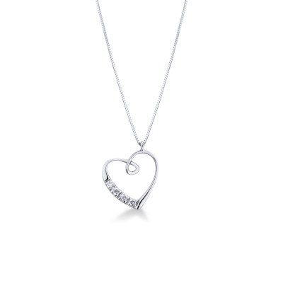 18k white gold heart pendant with a row of diamonds