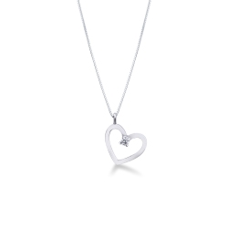 White gold 18k necklace with heart pendant and one diamond 