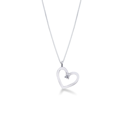 White gold 18k necklace with heart pendant and one diamond 