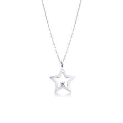White gold 18k pendant star shaped with one diamond