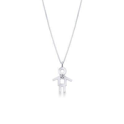 White gold 18k pendant with boy silhoutte and a diamond 