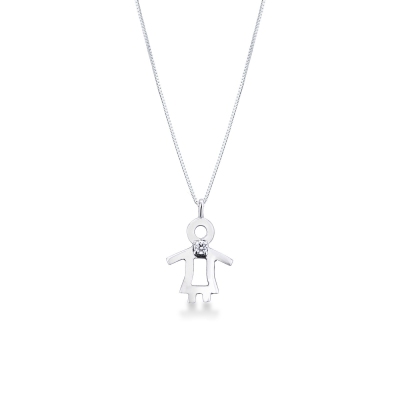 White gold 18k necklace with girl silhouette and one diamond