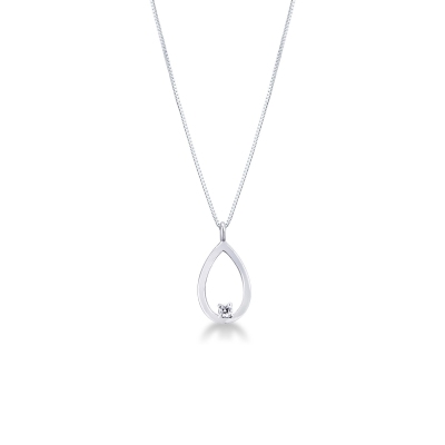 White gold 18k pendant with a drop shape and one diamond