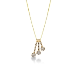 18k yellow gold Necklace with 3 flowers pendant with diamonds