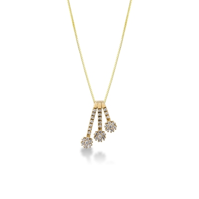 18k yellow gold Necklace with 3 flowers pendant with diamonds
