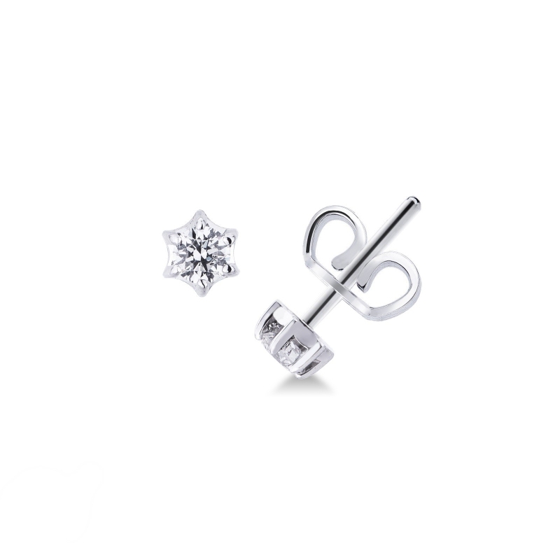 Orecchini in oro bianco 18k a 6 griffe con diamanti, ct. 0,40
