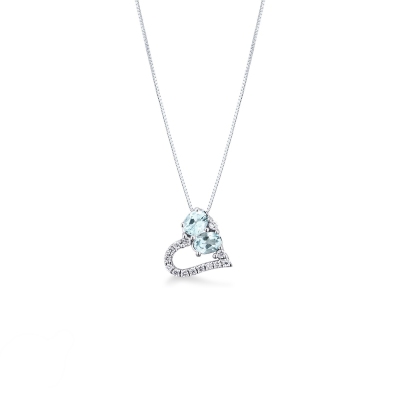 Collana con cuore acquamarina e diamanti oro bianco 18k