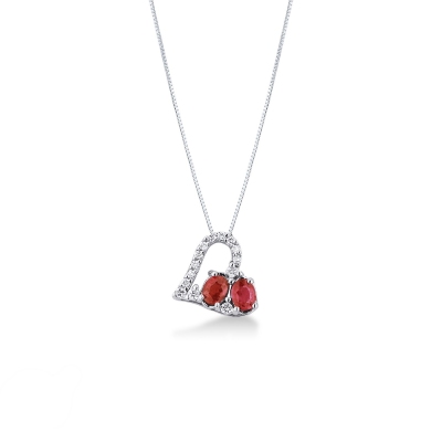 White gold 18k pendant with two rubies and diamonds 