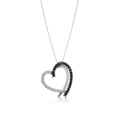 Heart shape pendant with black and white diamonds