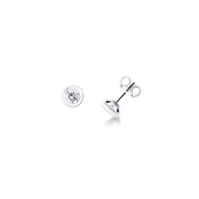 White gold 18k bezel diamond stud earrings, ct 0,30 