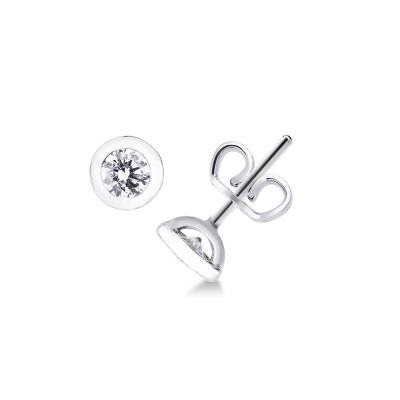 Bezel diamond stud earrings in white gold 18k