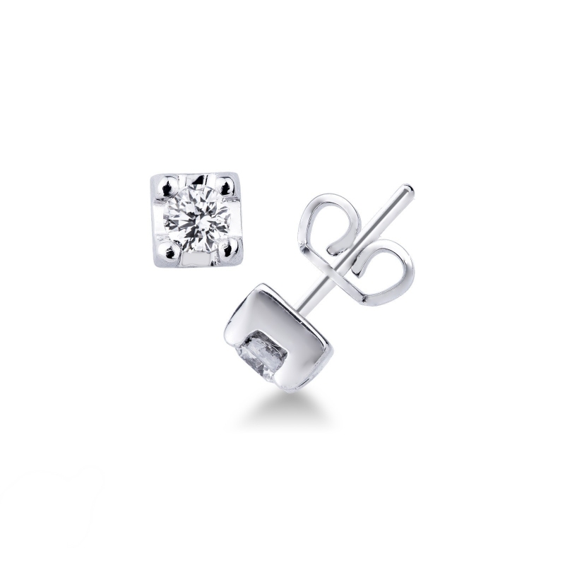 Orecchini in oro bianco 18k a 4 griffe con diamanti