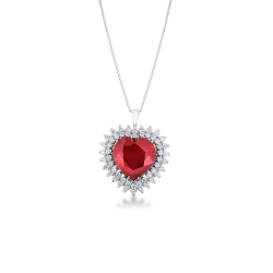 18k white gold necklace with ruby heart pendant and diamonds 
